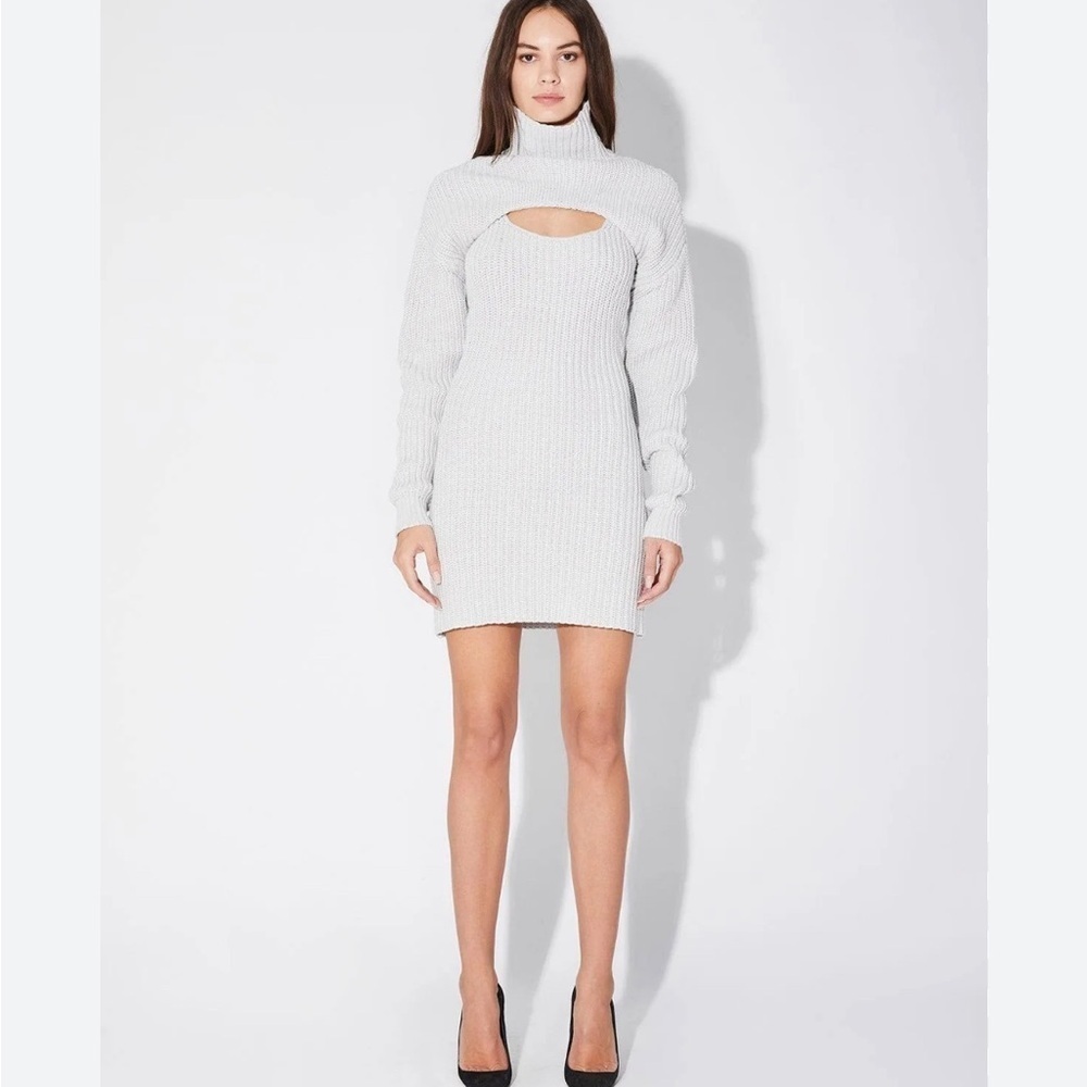 RtA Jady Knit Sweater Mini Dress with Shrug in Lead Crystal Size M NWT